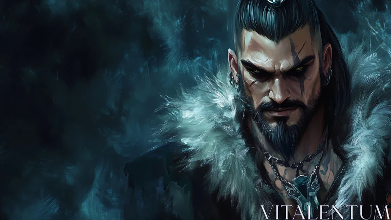 Frost-clad warlock portrait with spectral teal illumination.