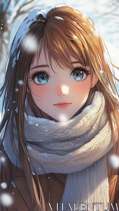 Winter-bright anime girl wrapped in a soft cozy scarf.