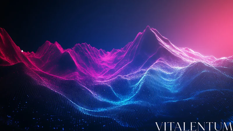 Neon data mountains rise under deep blue and magenta glow