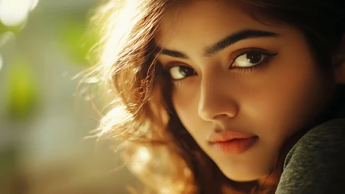 Soft-focus portrait with warm rim lighting and shallow depth of field