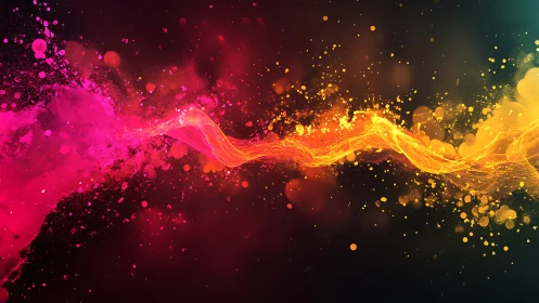 Colorful energy trail dances across a glowing cosmic night