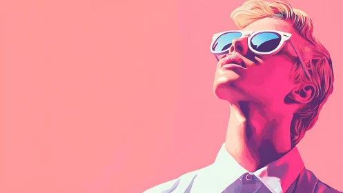 High-key vector portrait isolates stylized head in magenta light