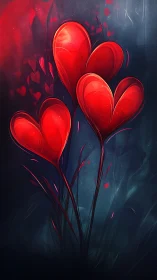 Luminescent Heart-Shaped Botanical Forms Rendered With Neon Radiance Against Dark Gradient