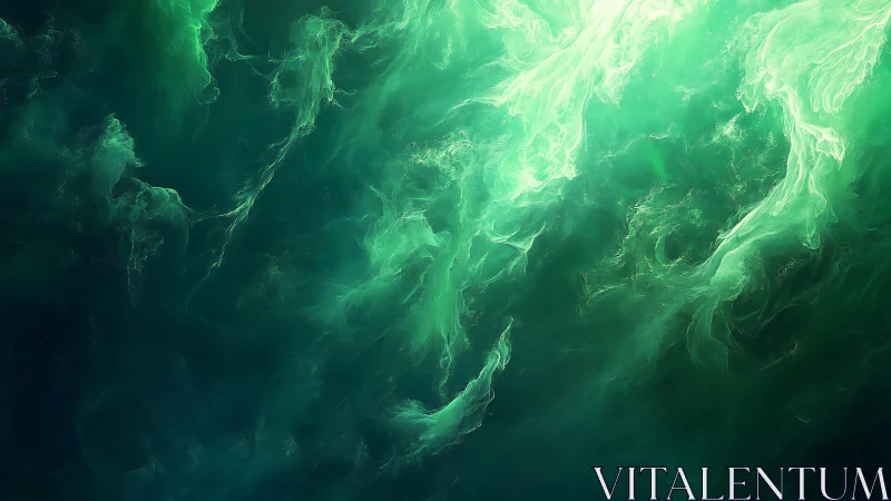 Ethereal Green Smoke Abstract Digital Art with Vibrant Glow.