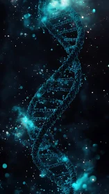 Digitally rendered DNA double helix in dark space field.