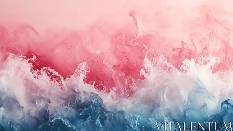 Pink and blue abstract fluid waves form layered color fields
