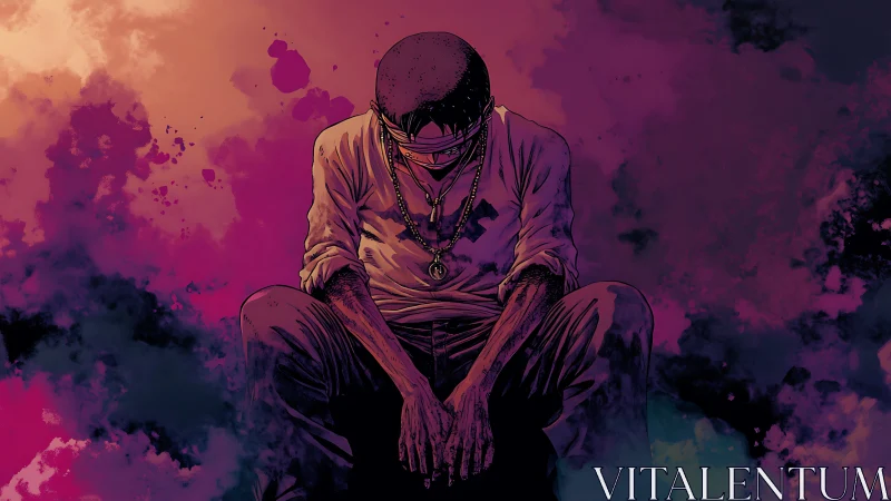 Quiet strength in a brooding figure wrapped in color.