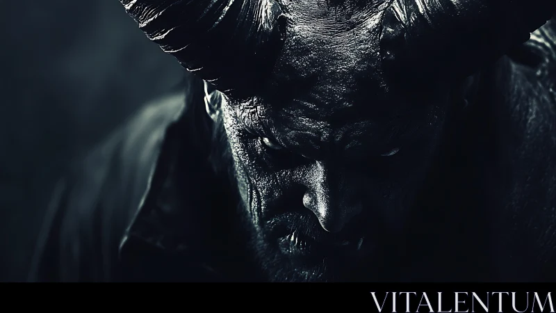 Low-key horned creature portrait with high-contrast chiaroscuro.