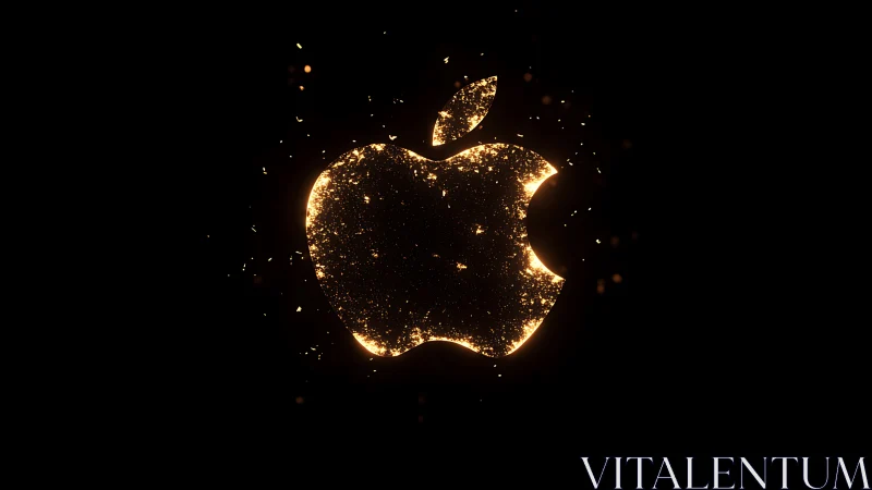 Glowing apple-shaped emblem shimmers in golden sparks.