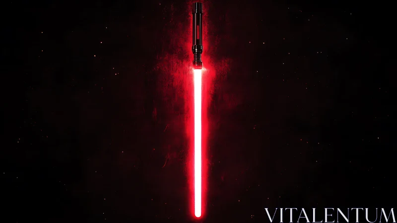 Crimson sci fi energy sword igniting in deep cosmic void.