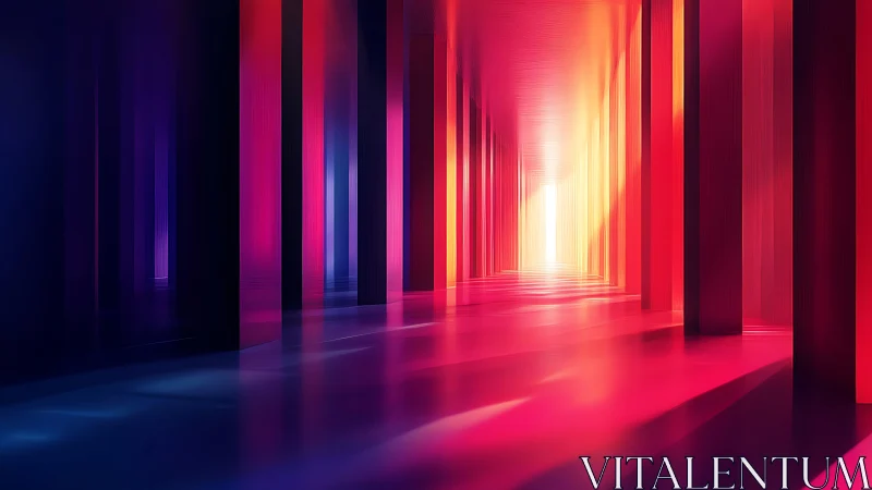 Luminous gradient corridor with vertical pillars and radiant core.