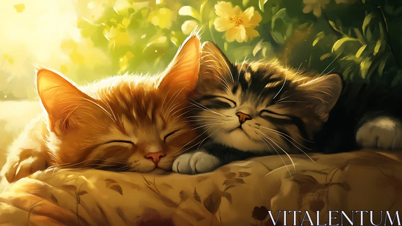 Peaceful Kittens Rest Together in Golden Sunlight.