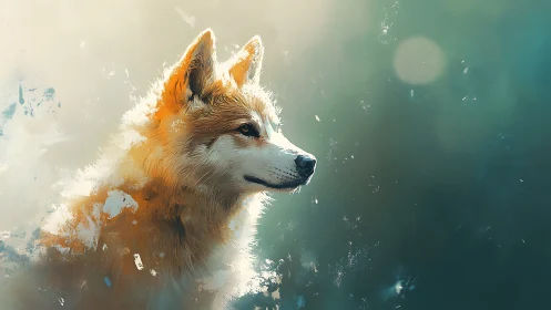 Canine side profile in soft abstract digital environment.