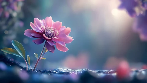 Pink Flower with Layered Petals and Soil Surface.