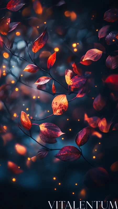 Autumn bokeh foliage glows against deep teal nocturnal blur