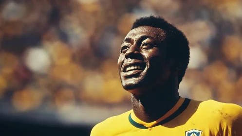 Soccer player in yellow jersey looks upward during match