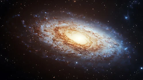 Spiral galaxy core with bright stellar disk in space.