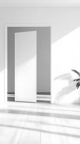 Minimalist white sliding door in bright modern interior.