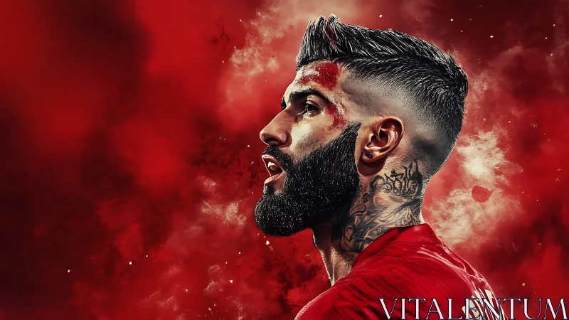 Digital painting portrait in dynamic red atmospheric field.