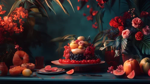 Luscious Feast Where Fruit Meets Floral Fantasy.