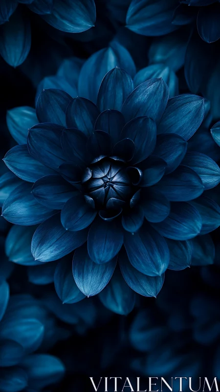 Midnight Blue Dahlia Bathed in Ethereal Light.