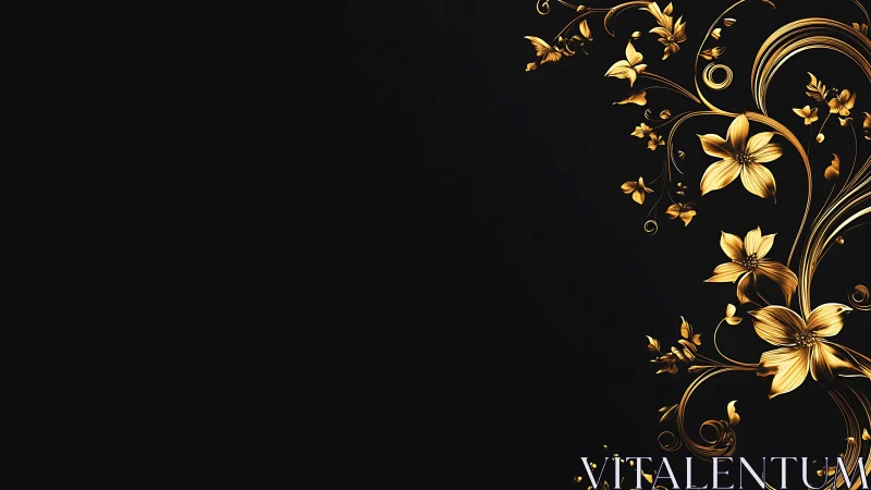 Golden Florals Dance Across Deep Black Elegance