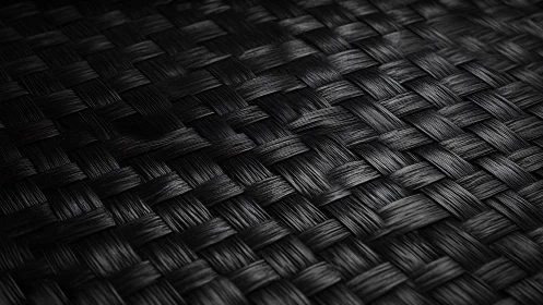 Interlaced black synthetic fibers form tightly woven basket texture