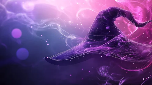 Enchanted purple wizard hat shimmers in swirling neon mist