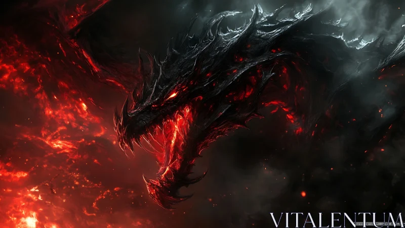 Shadowflame dragon rising through swirling molten dusk.