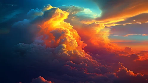 Layered cumulonimbus cloudscape under gradient sunset sky.