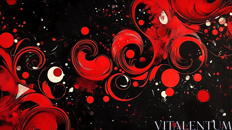 Swirling red blooms dance across a bold night sky canvas.