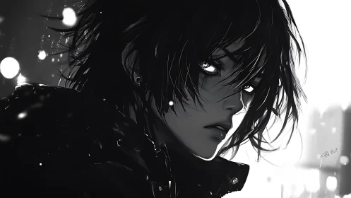 Monochrome profile of androgynous figure with backlighting.