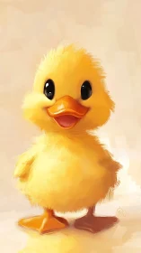 Cheerful Yellow Duckling Portrait. Warm Digital Illustration.