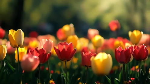 Vibrant Spring Tulips Glowing in Golden Sunlight