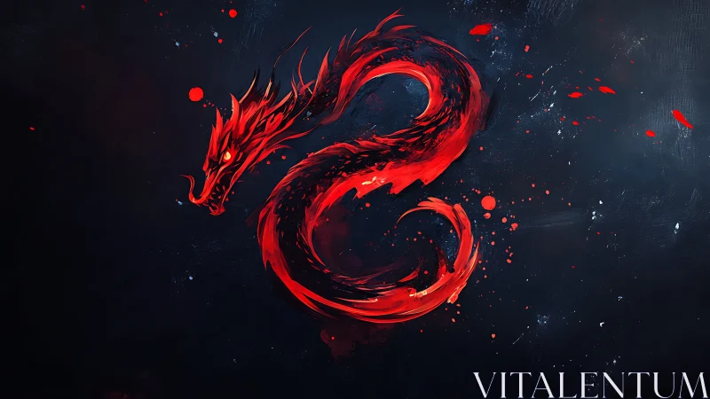 Digital painting of a red dragon in dynamic spiral composition.