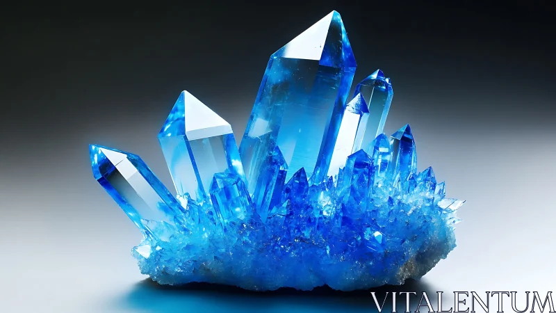 Shimmering blue crystal cluster glows with cool radiant light