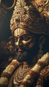 Golden crowned deity in warm, reverent temple light.