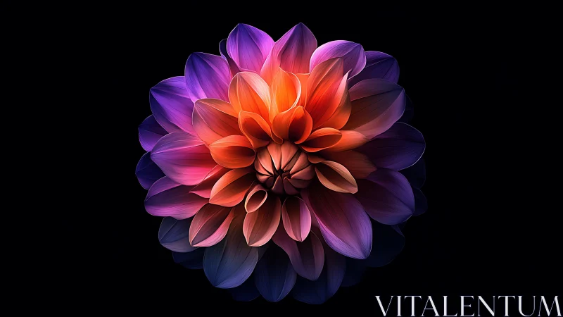 Dahlia with gradient spectrum coloration on dark background.
