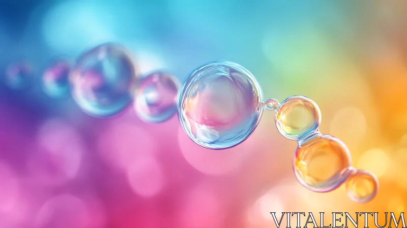 Glistening soap bubbles drift across a dreamy rainbow glow