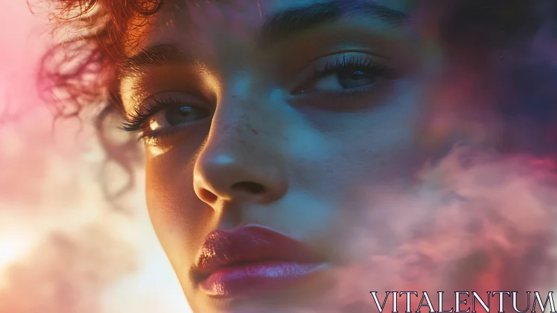 Close-up portrait with colored volumetric fog and cinematic rim lighting