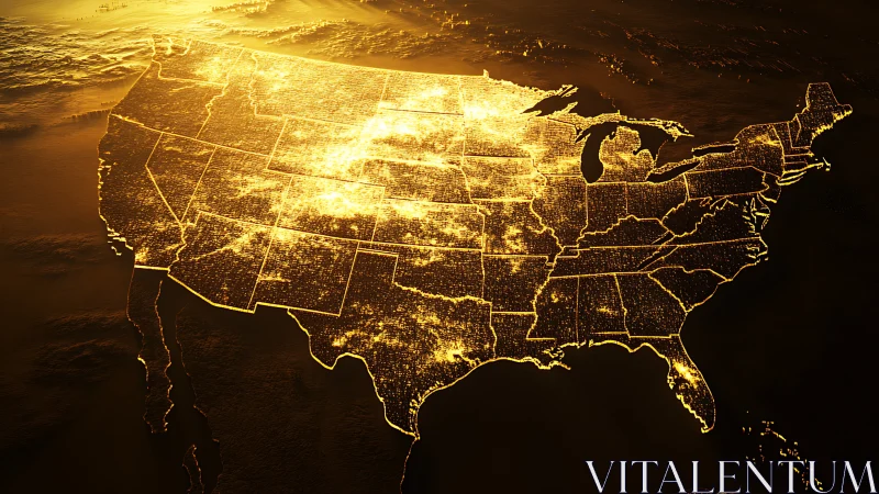 United States at night rendered as glowing data gridscape.