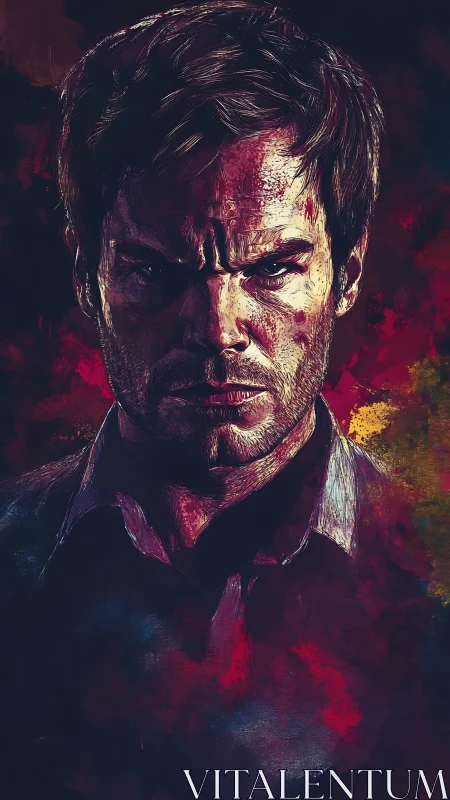 Brooding male portrait burns through a storm of dark color