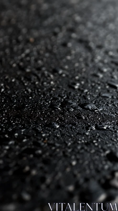 Glistening wet asphalt surface shimmers in soft low light