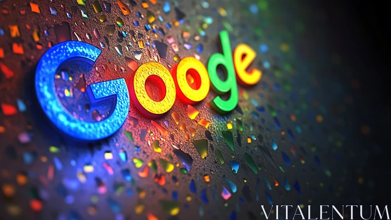 Chromatic letters drift like neon islands on wet glass