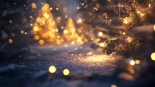 Photorealistic Christmas lights with shallow-focus bokeh field.