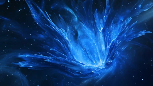 Energetic blue plasma bloom forms swirling nebular vortex structure