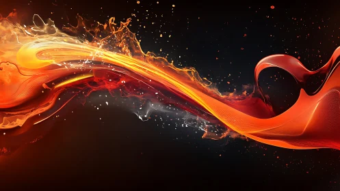 Fiery orange and red energy wave on dark background.