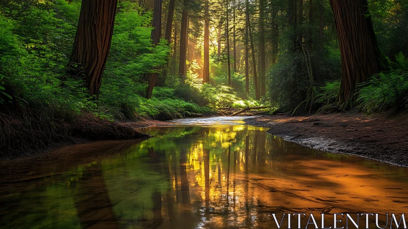 Golden Whispers Through Redwood Sanctuary.