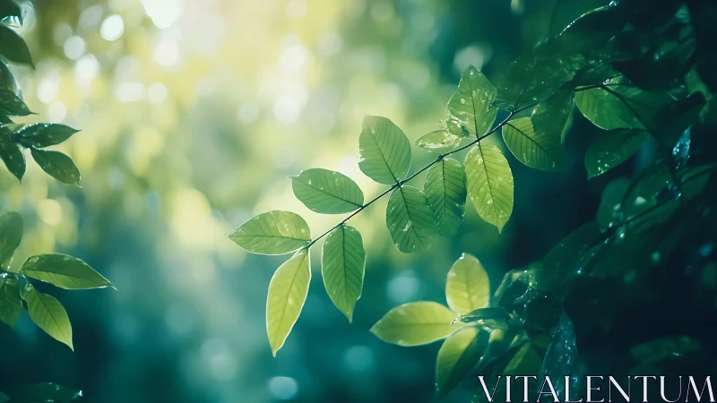 Sunlit Green Leaves in Soft Focus Nature Photography.