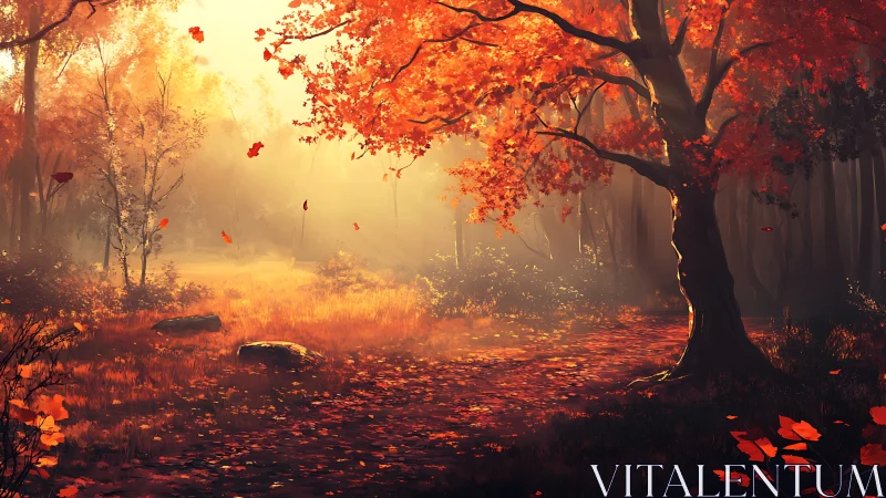 Autumn Forest Path in Golden Light.